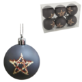 Kerstbal Pentagram grijs 6 cm set van 6