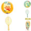 Tennisracket met bal aan elastiek dino 24 cm 2 assorti