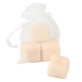 Amberblokje witte musk 4,5 cm organza zakje met 3 stuks