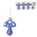 Kersthanger paddenstoel glitter blauw 7 cm set van 4