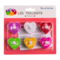 Theelicht Hart LED op batterij multicolor set van 6