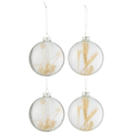 J-Line kerstballen glas bol droogtak beige 10 cm set van 4
