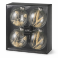 J-Line kerstballen glas bol droogtak beige 10 cm set van 4