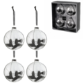 J-Line kerstballen glas bol droogtak zwart 10 cm set van 4
