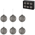 J-Line kerstballen Drip glas grijs 8,5 cm set van 6