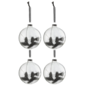 J-Line kerstballen glas bol droogtak zwart 10 cm set van 4