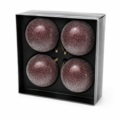 J-Line kerstballen glas Mauve glitter 12 cm set van 4