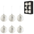 J-Line kerstballen glas wit/zilverkleurig 8 cm 6 stuks