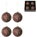 J-Line kerstballen glitters bruin 10 cm 4 stuks