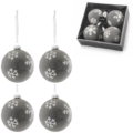 J-Line kerstballen glas Sneeuwvlok grijs 10 cm set van 4