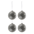 J-Line kerstballen glas Sneeuwvlok grijs 10 cm set van 4