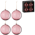 J-Line kerstballen glas Mauve 12 cm set van 4