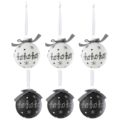 J-Line kerstballen glas Ho Ho zwart/wit 8 cm set van 6