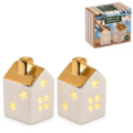 Out of the Blue kersthuisje LED 10 cm set van 2