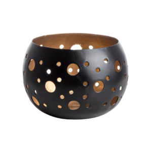 Gusta theelichthouder met gaten zwart/goudkleurig 10,5 cm
