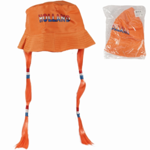 Vissershoed oranje met vlechtjes 56 cm