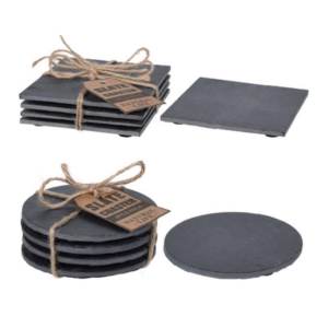 Excellent Houseware Schiefer Untersetzer grau 10 cm 4er Set sortiert