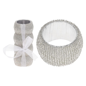 018614 Serviettenringe mit Perlen silber 5 cm 4er Set