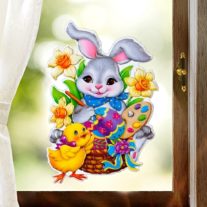 Raamsticker pasen paashaas met kuiken 24 cm