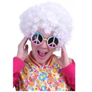 Pruik krullen hippy feest wit