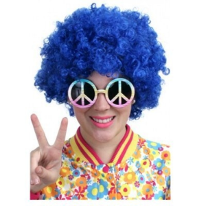 Pruik krullen hippy feest blauw