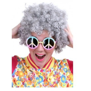 Pruik krullen hippy carnaval grijs