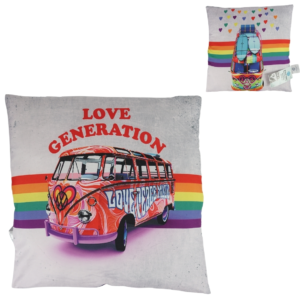 Kussen Volkswagen bus regenboog 40 x 40 cm