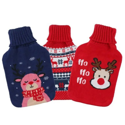 Kerst warmwaterkruik rubber met hoes 1,7 liter