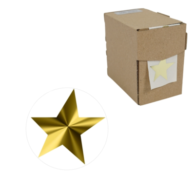 Etiketten in dispenserdoos Ster transparant goudkleurig 39 mm 500 stuks