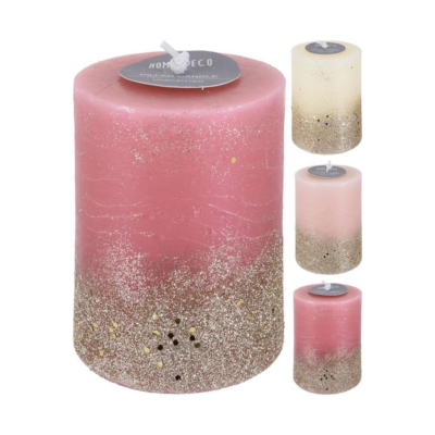 Kaars rustiek met glitters 15 cm assorti