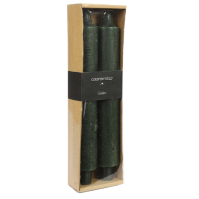 Countryfield dinerkaarsen Vela donkergroen 25 cm set van 2