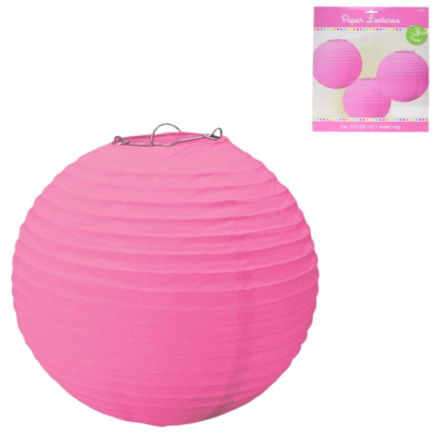 Lampion papier roze 24 cm set van 3