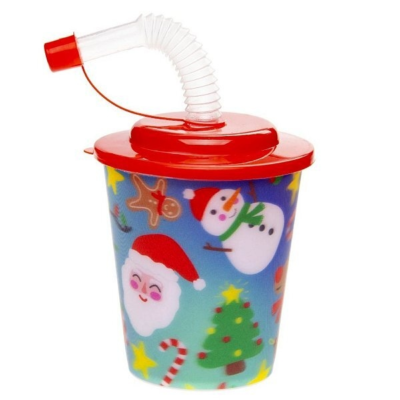 3D beker met rietje kerst 250 ml