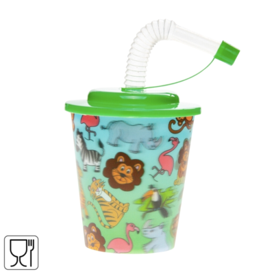 3D beker met rietje jungle 250 ml