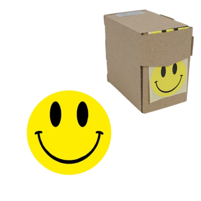 Etiketten in dispenserdoos Smile geel 47 mm 500 stuks