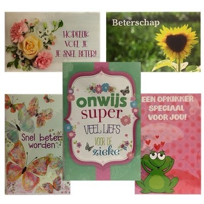 Wenskaart beterschap 5 stuks