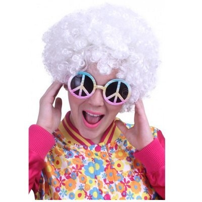 Pruik krullen hippy feest wit