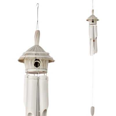 J-Line windgong vogelhuis bamboe wit 136 cm