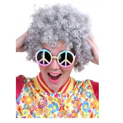 Pruik krullen hippy carnaval grijs