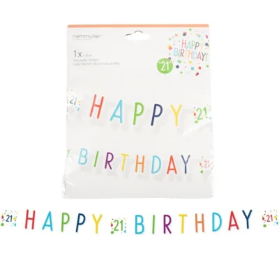 Letterslinger Happy Birthday 21 jaar confetti 180 cm