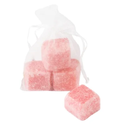 Amberblokje rose 4,5 cm organza zakje met 3 stuks