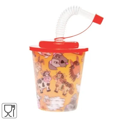 3D Becher mit Strohhalm und Deckel Bauernhoftiere