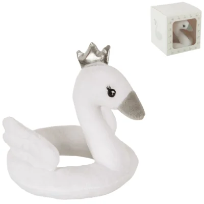 J-Line knuffel rammelaar wit/grijs 14 cm