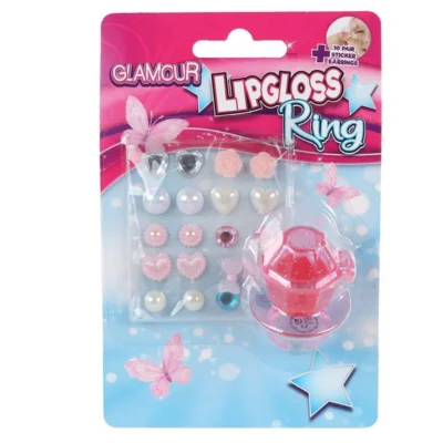 Glamour lipgloss ring en oorring stickers 5 cm