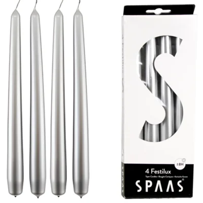 (R) Spaas dinerkaarsen zilverkleurig 2,2 x 25 cm 4 stuks