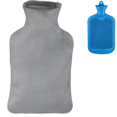 Relaxdays Wärmflasche mit Hülle blau/grau 1,5 L