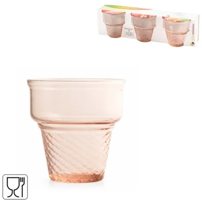 Pasabahce ijscoupe glas roze 245 ml set van 3
