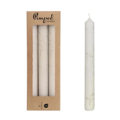 Dinerkaarsen marmer wit 2,2 x 20 cm set van 3