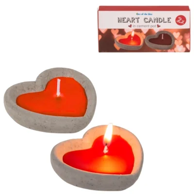 Out of the Blue kaars Heart in cement pot 6 cm set van 2