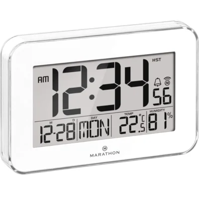 Marathon digitale klok op batterij wit 22 cm